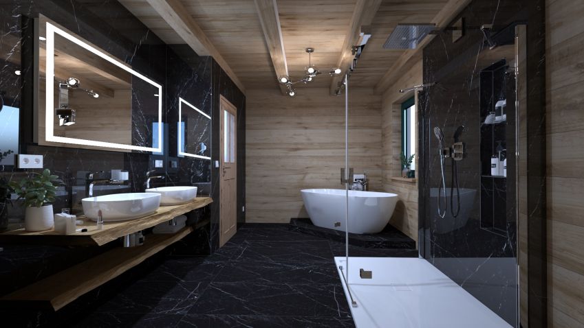 I koupelna ve staré šumavské roubence může být moderní