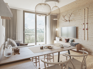 Interiéry horských apartmánů jsou jako dělané pro milovníky přírodních materiálů