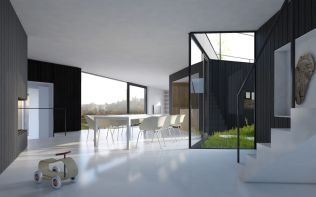 Rodinný dům nabízí díky neobvyklé architektuře zajímavě členěný interiér