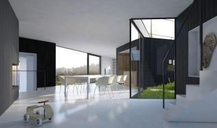 Rodinný dům nabízí díky neobvyklé architektuře zajímavě členěný interiér