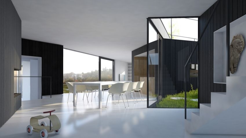 Rodinný dům nabízí díky neobvyklé architektuře zajímavě členěný interiér